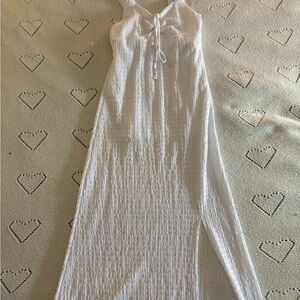 White Textured Maxi Dress with Front Tie